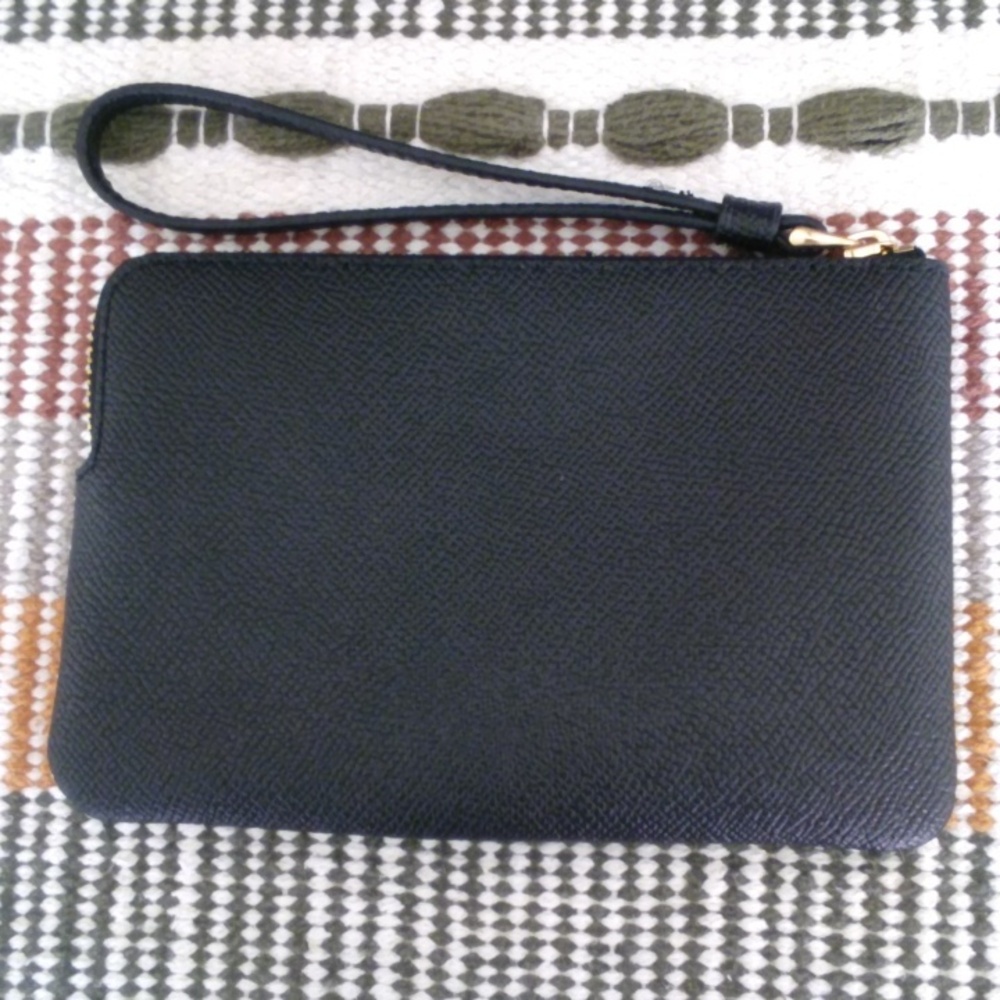 Coach Black Leather Wristlet with Gold Logo Detail - Picture 3 of 6